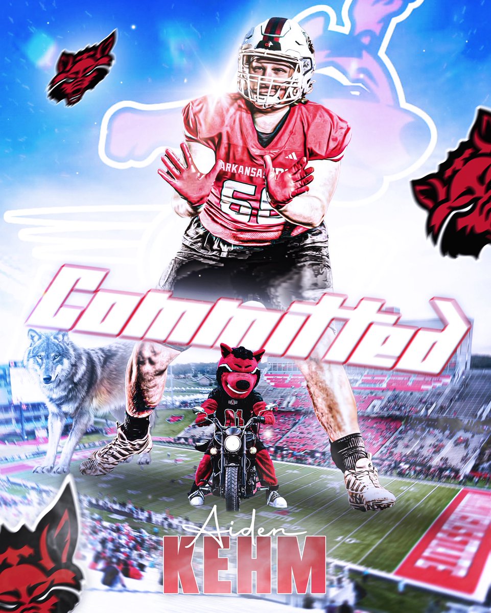 Aiden Kehm (@aiden_kehm) on Twitter photo Committed. Go Red Wolves‼️
<a href="/AStateFB/">Arkansas State Football</a> <a href="/CoachButchJones/">Butch Jones</a> <a href="/CoachNickGrimes/">Nick Grimes</a> <a href="/CoachRyanFavre/">Ryan Favre</a> <a href="/jonesyjeff1/">Jeff Jones</a>
<a href="/EmeraldLegacyMg/">Emerald Legacy Management</a> Committed. Go Red Wolves‼️
<a href="/AStateFB/">Arkansas State Football</a> <a href="/CoachButchJones/">Butch Jones</a> <a href="/CoachNickGrimes/">Nick Grimes</a> <a href="/CoachRyanFavre/">Ryan Favre</a> <a href="/jonesyjeff1/">Jeff Jones</a>
<a href="/EmeraldLegacyMg/">Emerald Legacy Management</a>