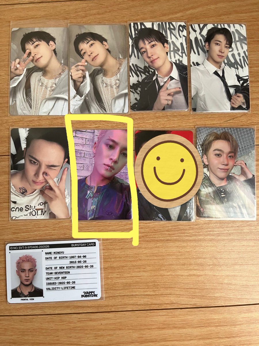 pedal_trade's tweet photo. SEVENTEEN セブチ 交換 HAPPY BURSTDAY トレカ
【譲】ウォヌ　ミンギュ　スングァン　
【求】ジュン（添付💖印のもののみ）
異種交換可能ですが、黄色枠のタワレコ店舗特典は同種交換のみ。全て纏めて交換できる方を優先するため、お返事に時間をいただく可能性があります。郵送交換のみ。 https://t.co/96LH3fhx53