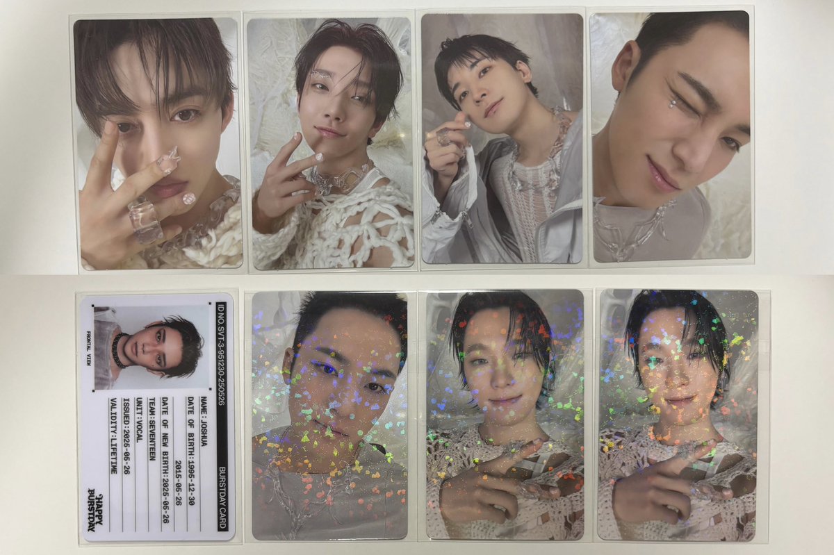 juktyy's tweet photo. SEVENTEEN  5TH ALBUM  HAPPYBURSTDAY  NEW MYSELF  weverse特典  交換

譲：エスクプス ジョシュア ウォヌ ミンギュ ディノ

求：同種ホシ ウジ スングァン（画像3枚目）

同日発送希望📮

日中はお返事遅くなる場合がございます
お気軽にお声がけください！ https://t.co/48SVFoLLKn