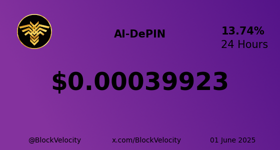 BlockVelocity's tweet photo. π * AI-DePIN (AIDP) * π
π° Current Price: $0.00039923
π Change: 13.74007%
π High: $0.00043314 | π» Low: $0.00035098
π Website: https://t.co/EzeG0nQGXh
π¦ X: @AiDePIN_Org
$AIDP #AI #DePIN #AIDP #BlockVelocity #Blockchain #Crypto #Trading #Investing https://t.co/x1ZkS1UQJU