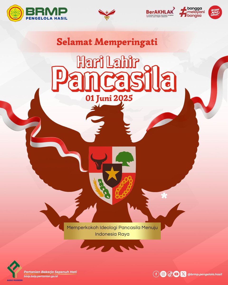 brmpkelolahasil's tweet photo. Selamat Hari Lahir Pancasila! 

Jadikan semangat Pancasila sebagai pendorong untuk terus berkarya, berinovasi, dan berkontribusi membangun negeri. 

#PancasilaDay
#BRMPPengelolaHasil
#BRMP
#KementerianPertanian https://t.co/ot9iuMuV0l
