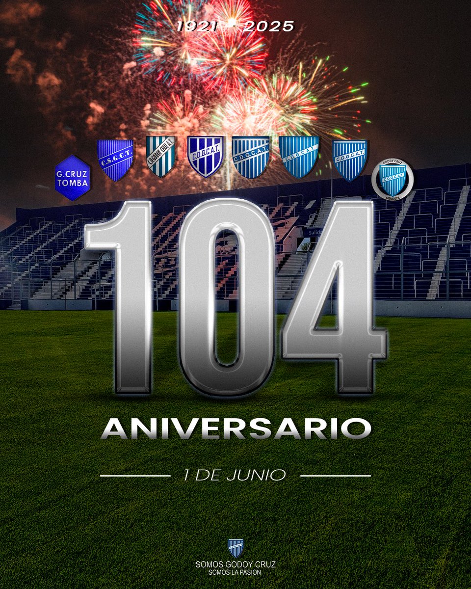 🗣️ "No se explica, se siente… ser de Godoy Cruz es para siempre." 💙⚽

Hoy el corazón bodeguero late más fuerte:
¡104 años de historia, lucha y pasión por estos colores!
Gracias a quienes construyeron este camino y a los que lo siguen honrando día a día.
¡Feliz aniversario,