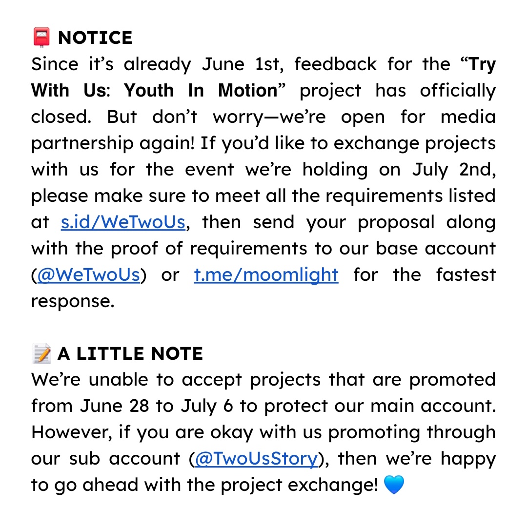 ♛ (@wetwous) on Twitter photo 💌 Good day to our soon-to-be partnership! ★ We’ve got a little announcement to spread, and we’d truly appreciate it if you could 𝗿𝗲𝗽𝗼𝘀𝘁 this post. Thank you in advance! ♡
🖇️: s.id/WeTwoUs
📤: <a href="/WeTwoUs/">〃★┆여섯 개의 별이 모였습니다, @𝗪𝗲𝗧𝘄𝗼𝗨𝘀! .☘︎ ݁˖</a> or t.me/moomlight for the fastest response. 💌 Good day to our soon-to-be partnership! ★ We’ve got a little announcement to spread, and we’d truly appreciate it if you could 𝗿𝗲𝗽𝗼𝘀𝘁 this post. Thank you in advance! ♡
🖇️: s.id/WeTwoUs
📤: <a href="/WeTwoUs/">〃★┆여섯 개의 별이 모였습니다, @𝗪𝗲𝗧𝘄𝗼𝗨𝘀! .☘︎ ݁˖</a> or t.me/moomlight for the fastest response.