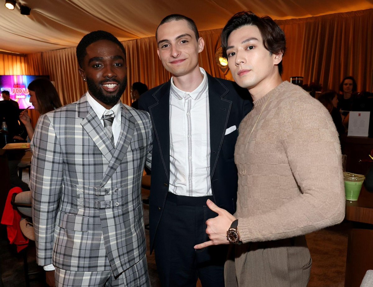Caleb McLaughlin, Finn Wolfhard and Mackenyu. #TUDUM