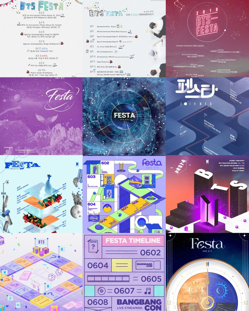 winnttaebear's tweet photo. BTS FESTA POSTER FROM 2014-2025 https://t.co/nwUV7i1Bjw