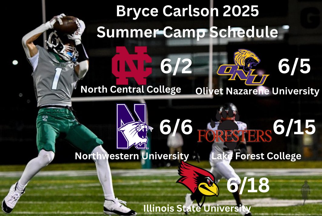 Bryce Carlson (@brycecarlson22) on Twitter photo Here is my current Summer Camp Schedule for this year. Since i’m a 3 Sport Athlete, things may change. <a href="/regmac33/">Reggie McClure II</a> <a href="/GridironRams/">Grayslake Central Rams 🏈</a> <a href="/PrepRedzoneIL/">Prep Redzone Illinois</a> <a href="/EDGYTIM/">Timothy “EDGYTIM” OHalloran</a> <a href="/DeepDishFB/">DEEP DISH FOOTBALL</a> <a href="/AllenTrieu/">Allen Trieu</a> <a href="/scottybscout/">Scott Burgess</a> <a href="/JennyCz27/">Jenny Czerwonka</a> <a href="/CoachBigPete/">Peter "Coach Big Pete" Leinweber</a> Here is my current Summer Camp Schedule for this year. Since i’m a 3 Sport Athlete, things may change. <a href="/regmac33/">Reggie McClure II</a> <a href="/GridironRams/">Grayslake Central Rams 🏈</a> <a href="/PrepRedzoneIL/">Prep Redzone Illinois</a> <a href="/EDGYTIM/">Timothy “EDGYTIM” OHalloran</a> <a href="/DeepDishFB/">DEEP DISH FOOTBALL</a> <a href="/AllenTrieu/">Allen Trieu</a> <a href="/scottybscout/">Scott Burgess</a> <a href="/JennyCz27/">Jenny Czerwonka</a> <a href="/CoachBigPete/">Peter "Coach Big Pete" Leinweber</a>
