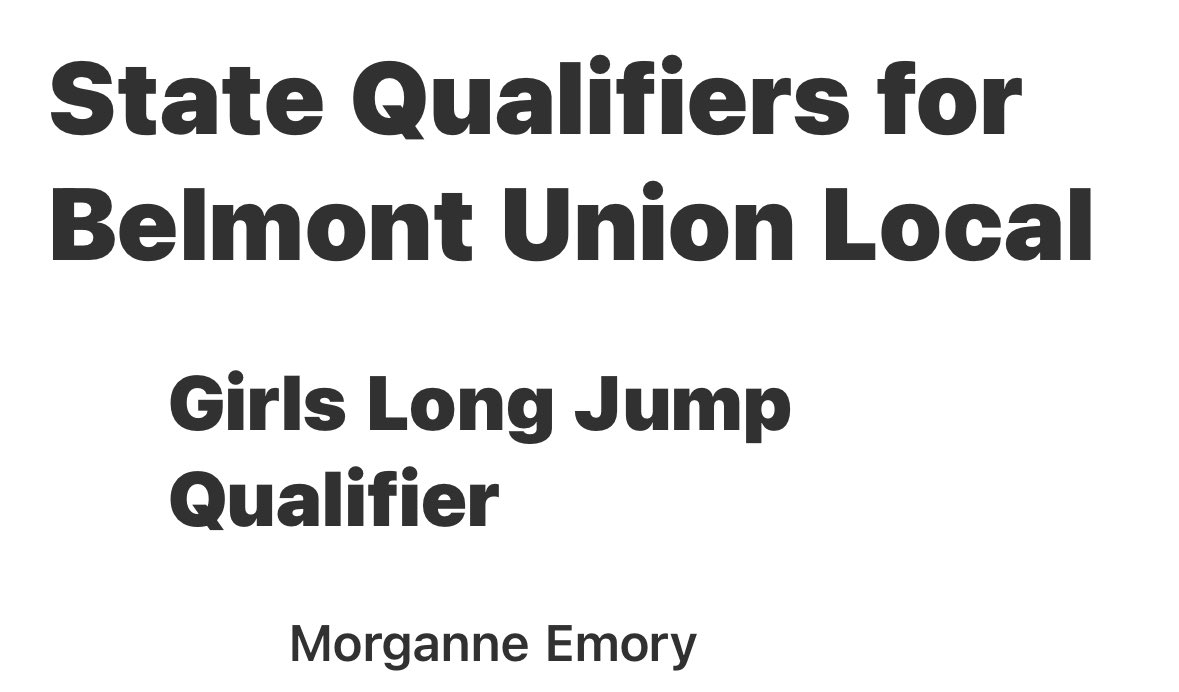 Union Local Jets Track & Field (@uljetstrack) on Twitter photo Update: Morganne Emory has qualified for the state track meet in Long Jump! Congratulations, Morganne! <a href="/e_morganne/">Morganne E</a> Update: Morganne Emory has qualified for the state track meet in Long Jump! Congratulations, Morganne! <a href="/e_morganne/">Morganne E</a>