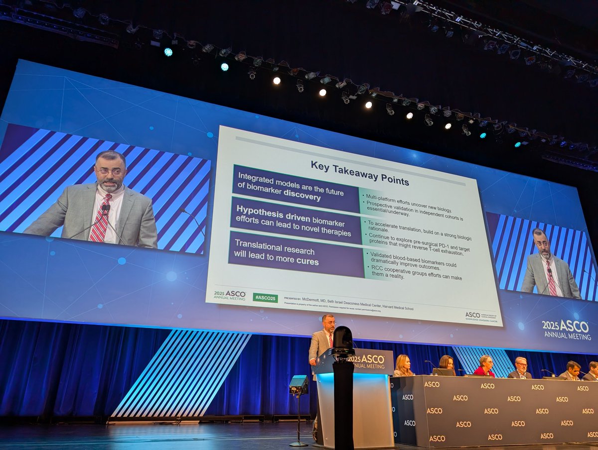 Incredible and insightful discussion of kidney cancer biomarkers at #ASCO25. Increasingly there are biomarkers being validated across multiple randomized studies. Dr. David McDermott makes a poignant and urgent case for prospectively validating these in prospective trials.
