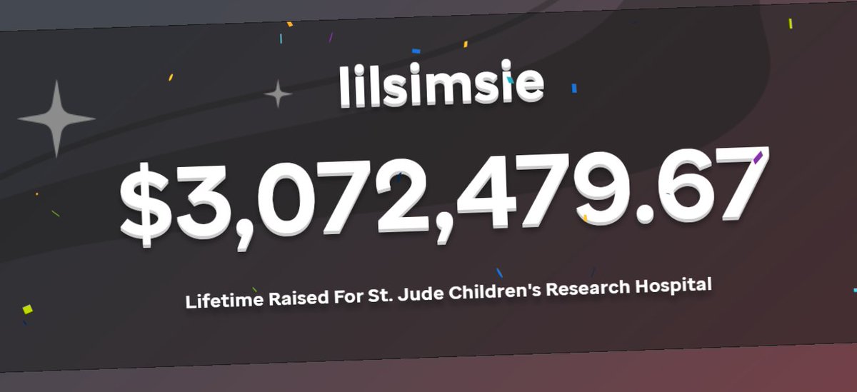 Thank you to <a href="/lilsimsie/">Kayla</a> and her incredible community on this legendary milestone and for surpassing $3,000,000 lifetime raised for <a href="/StJude/">St. Jude</a>.
