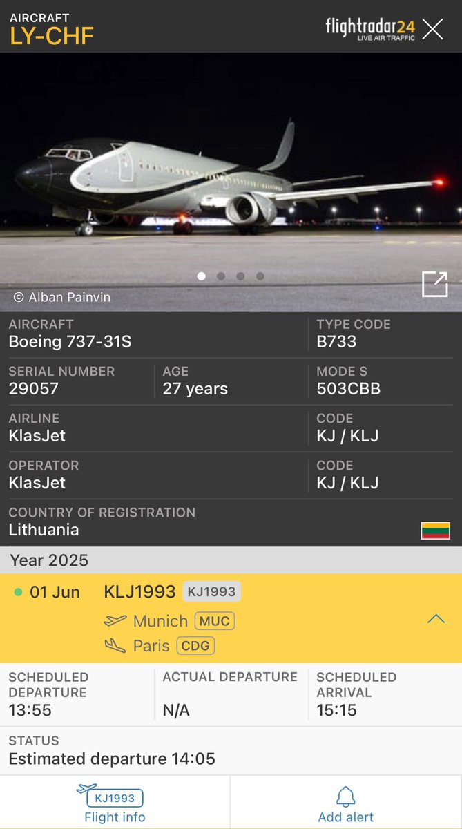 CotamFleet's tweet photo. 🚨 #PsgInter ⚽️ 🔥✈️ After conquering Munich, PSG is flying home in style!
Two @KlasJet Boeing 737s scheduled from MUC to CDG on June 1st 🛬
Private jets for a victorious squad — mission accomplished.
#PSG #BackToParis #UCL @PSG_inside @PSG_English @PSG_espanol https://t.co/znmZFWKarw