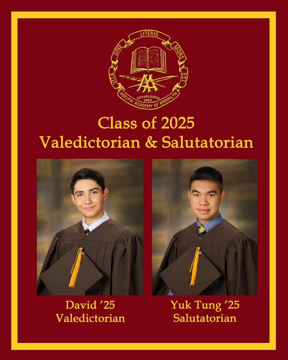 AdelphiAcademy's tweet image. Congratulations to Adelphi Academy's #Classof2025 Valedictorian David and Salutatorian Yuk Tung, who were formally introduced by Head of School Ms. Iphigenia Romanos at Adelphi's Annual Student Awards Banquet at @bayridgemanor this past Wednesday evening! Tomorrow is the big day!