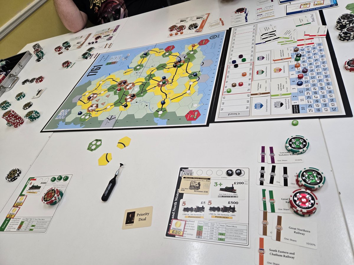 GameMadison's tweet image. 1761 Wade, Chris, Andy, David, Rob.  Interesting game unlike any other I've played.  Canal phase is an interesting twist.  It was all over when my late conversation of LNWR funded two 5Ts.