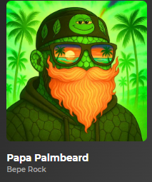 🌿🔥 AUCTION LIVE in Discord: Papa Palmbeard (BEPE Rock) 🔥🌿
In BEPE Rock, some torch LPs.
 Papa Palmbeard pours calm in the cup—and vibes into the vault. 🧃
🧢 Leaf-stitched cap | 🧡 Fire-orange beard | 🌅 Sunset shades
He doesn’t chase pumps—he waters roots.
Treasury-bound.