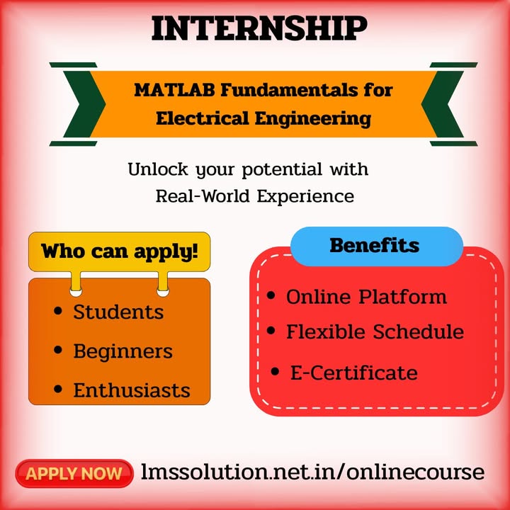 Lms_Solution's tweet image. MATLAB Internship Opportunity for Electrical Engineering Enthusiasts
Registration link:
For Indian Customer: zurl.co/lCwC6
Other than Indian Customer: zurl.co/a80WV
#matlabinternship #electricalengineering #onlineinternship #flexiblelearning