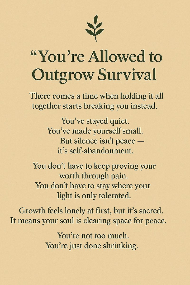 Dailyrootedword's tweet image. The Loneliness of Growth Is Sacred

#DailyRootedWords #HealingIsSacred #OutgrowingSurvival #EmotionalHealing #SpiritualGrowth #YouDeservePeace #ProtectYourLight #GrowthIsNotSelfish