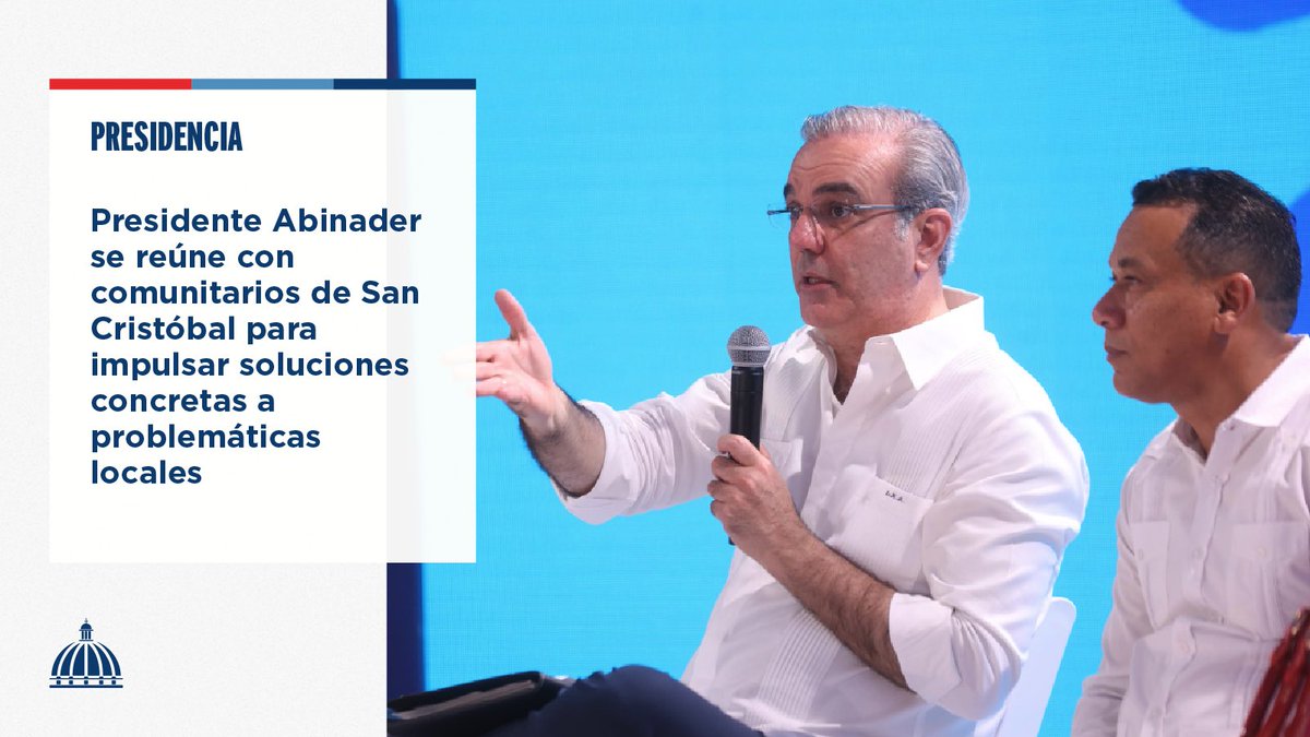 El presidente @LuisAbinader se reunió con líderes comunitarios de San Cristóbal, donde presentó una serie de soluciones concretas a problemáticas que han afectado a esta demarcación.

📲 Más información, aquí: presidencia.gob.do/noticias/presi…

#Presidencia #ComunicacionesDO