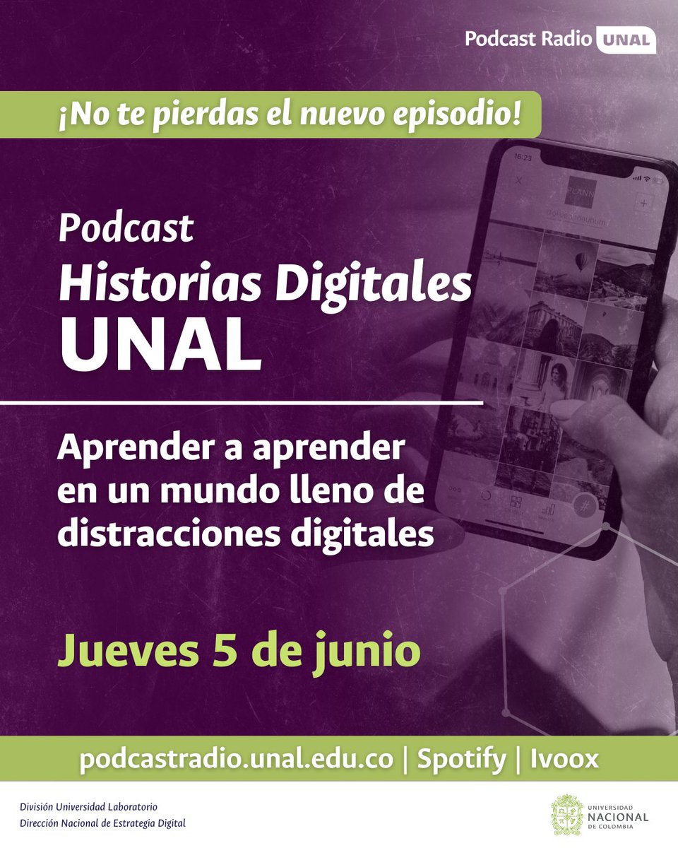 Aprender en 2024 debería venir con manual de instrucciones
La buena noticia: la neurociencia tiene respuestas. Descubre en #HistoriasDigitalesUNAL:
• El mito del multitasking
• Cómo recuperar tu concentración
• Algoritmos vs. aprendizaje
🎧 5 de junio | ow.ly/oloY50VXZ29