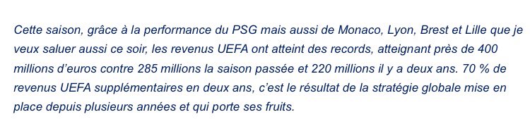 Au soir d’un titre de jeu, de pur foot, à l’issue d’une #liguedeschampions réussie pour la France, la LFP et Vincent Labrune ne parlent… que de revenus UEFA. 
C’est bien, ce n’est pas l’obsession de l’argent qui a plombé le foot pro hexagonal. Les leçons sont retenues 🤡