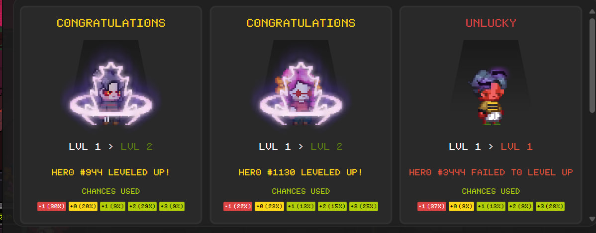 KURT (@zm_enot) on Twitter photo Upgraded my hero lvl in <a href="/onchainheroes/">Onchain Heroes | Idle RPG</a>
Used Unknown Trainer
3/5 = +1 LVL
2/5 = +0 LVL
I was so fucking unlucky this time. How are you doing with leveling up? Upgraded my hero lvl in <a href="/onchainheroes/">Onchain Heroes | Idle RPG</a>
Used Unknown Trainer
3/5 = +1 LVL
2/5 = +0 LVL
I was so fucking unlucky this time. How are you doing with leveling up?
