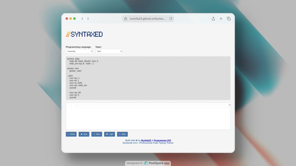 What's your WPM when coding? If you still code 😅
Find out: burkifa23.github.io/Syntaxed/
25 + Programming Languages Available...