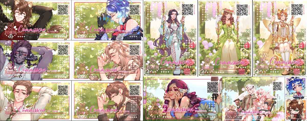 Finished results for the Spring &amp; Foliages YCH collection!
✨🌿✨

Thank you so much for ur overwhelming support and interest! 💛
I'll be taking one week off while I try to recover from my cold n flu 🤧💦
Will be back ASAP to work on new requests and maaaybe new YCH?? 👀🏖️🌊👙☀️