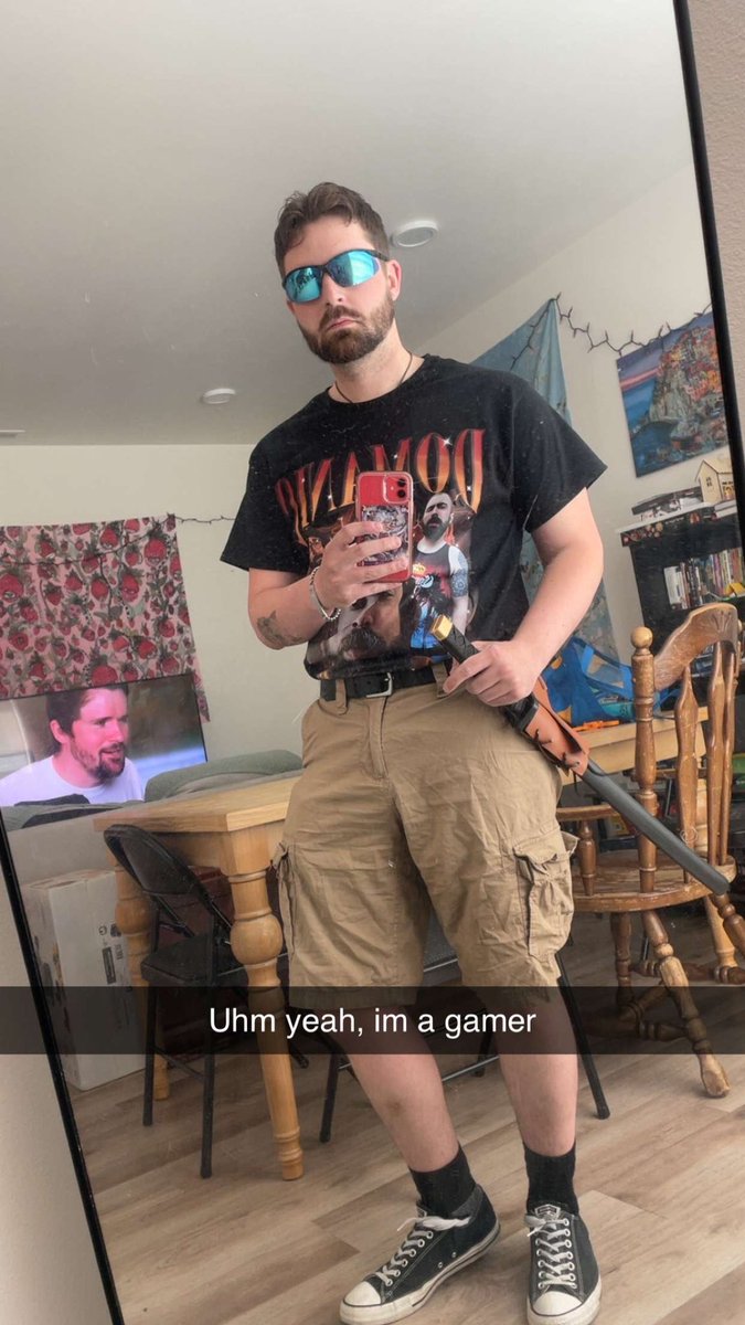 JoeMileson's tweet photo. I did an ode to @supershayne ‘s “the Chosen” for my friends birthday party today. Replaced the wolf shirt for a collage shirt of my friends face 🙂 I think I nailed it. #smosh #thechosen https://t.co/exPuHFBIUe