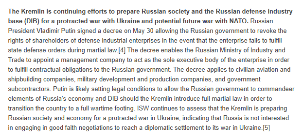 Putin is likely setting legal conditions to allow the Russian government to commandeer elements of Russia's economy and DIB should the Kremlin introduce full martial law in order to transition the country to a full wartime footing. ISW continues to assess that the Kremlin is