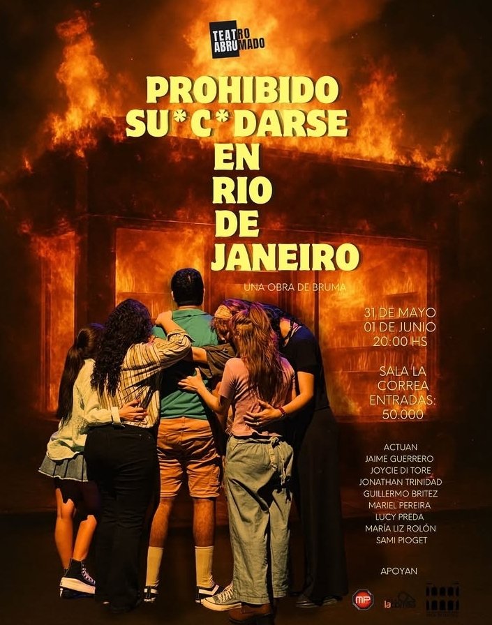 ÚLTIMA FUNCIÓN. Junio 01. Sala La Correa. Asunción. 
@teatroabrumado 🚨
“PROHIBIDO SU*C*DARSE EN RÍO DE JANEIRO”
🎟️ 50.00
⏰ 20:00 hs

Texto y dirección: @brumamdza 

🎭 @jaime_guerrero_ortiz <a href="/joycieditore/">Joy (._.)/</a> 
Apoyan:
<a href="/CCRCabildo/">CCR El Cabildo</a>
<a href="/casadelteatropy/">Casa del Teatro Py</a> 
Más info:
facebook.com/share/p/1E9A8z…
