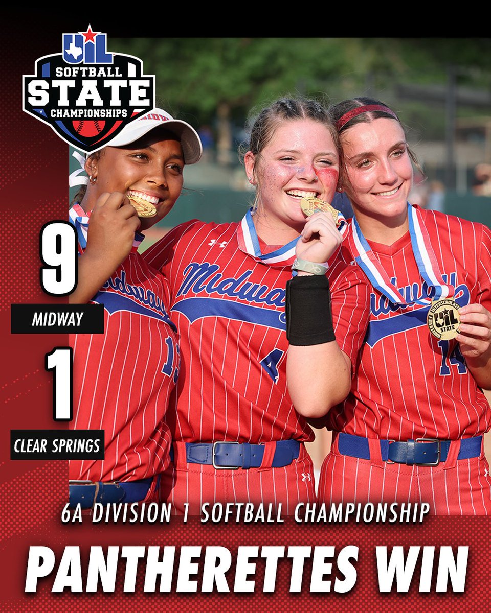 Texas UIL (@uiltexas) on Twitter photo Got it done 👊
<a href="/MidwayHS/">Midway High School</a>, 6A-D1 #UILState Softball Champs! 🏆🥎
Box Score➡️ bit.ly/4kk2ZQK Got it done 👊
<a href="/MidwayHS/">Midway High School</a>, 6A-D1 #UILState Softball Champs! 🏆🥎
Box Score➡️ bit.ly/4kk2ZQK