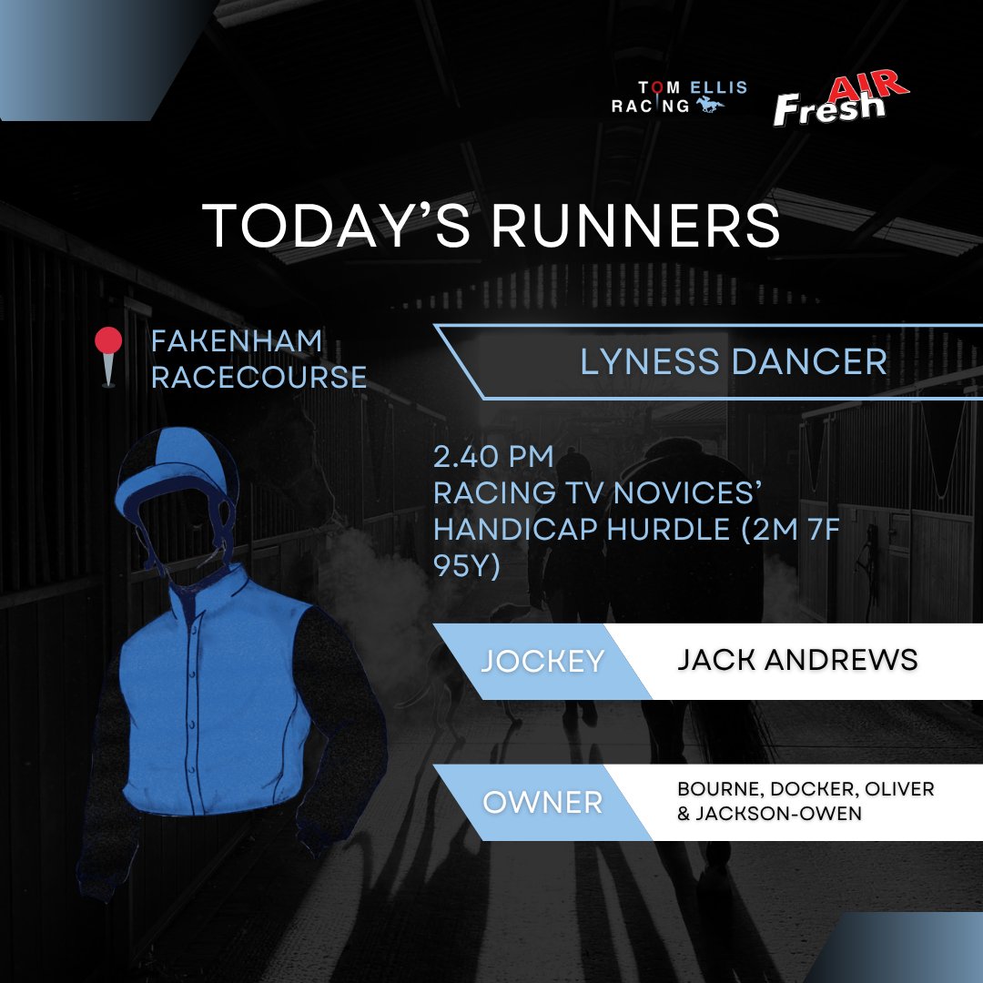 Tom Ellis Racing (@tomellisracing) on Twitter photo 1 runner for us today <a href="/FakenhamRC/">Fakenham Racecourse</a> ๐
<a href="/jack123andrews/">Jack Andrews</a> rides.
<a href="/FreshAirLtd/">Fresh Air Ltd</a>
#horseracing #nhracing #racehorse #runner 1 runner for us today <a href="/FakenhamRC/">Fakenham Racecourse</a> ๐
<a href="/jack123andrews/">Jack Andrews</a> rides.
<a href="/FreshAirLtd/">Fresh Air Ltd</a>
#horseracing #nhracing #racehorse #runner
