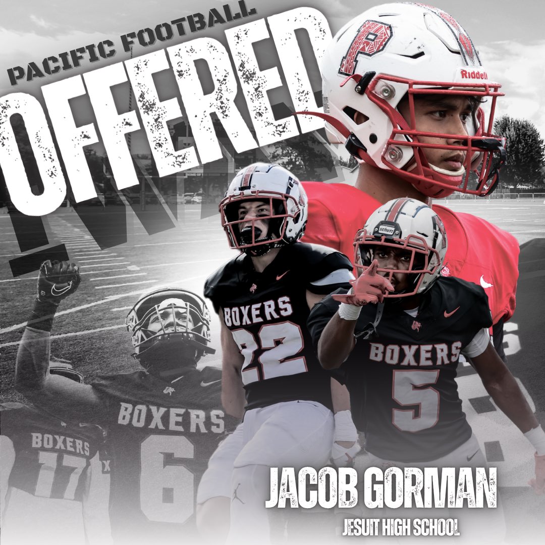Jacob Gorman (@jacob_gorman1) on Twitter photo After a great conversation with <a href="/JustinLeathers/">Coach Leatherman</a> I am blessed to receive my first opportunity to play at the next level from Pacific University! #AGTG
<a href="/Boxer_Football/">Pacific Football</a> <a href="/jhspdxfootball/">Jesuit Crusader Football</a> <a href="/AlphaFootballOR/">ALPHA Football</a> <a href="/ifo14/">Ifo Ekpre-Olomu</a> <a href="/Coach_DY11/">(D.Y.) Dylan Young</a> <a href="/PrepRedzoneOR/">Prep Redzone Oregon</a> <a href="/JordanJ_/">Jordan Johnson</a> After a great conversation with <a href="/JustinLeathers/">Coach Leatherman</a> I am blessed to receive my first opportunity to play at the next level from Pacific University! #AGTG
<a href="/Boxer_Football/">Pacific Football</a> <a href="/jhspdxfootball/">Jesuit Crusader Football</a> <a href="/AlphaFootballOR/">ALPHA Football</a> <a href="/ifo14/">Ifo Ekpre-Olomu</a> <a href="/Coach_DY11/">(D.Y.) Dylan Young</a> <a href="/PrepRedzoneOR/">Prep Redzone Oregon</a> <a href="/JordanJ_/">Jordan Johnson</a>
