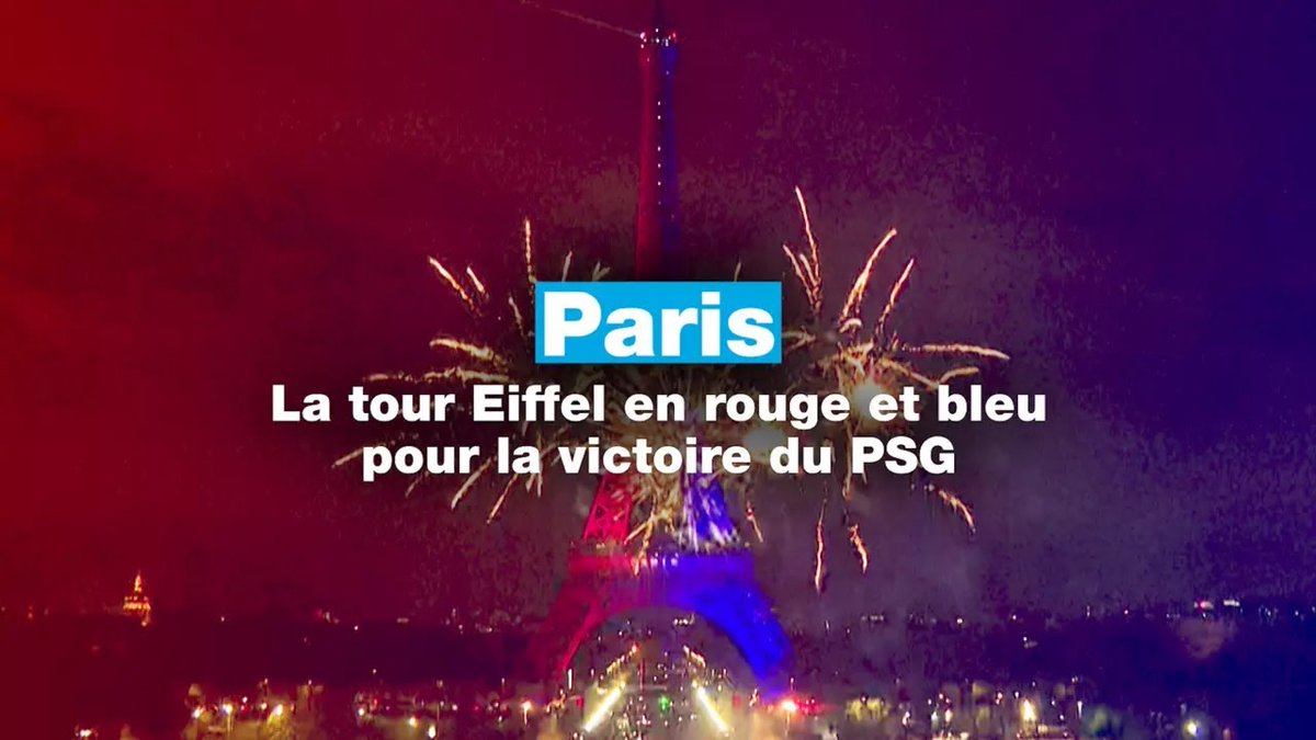 La tour Eiffel s'illumine aux couleurs du PSG pour célébrer sa victoire en Ligue des Champions f24.my/BDDe.x