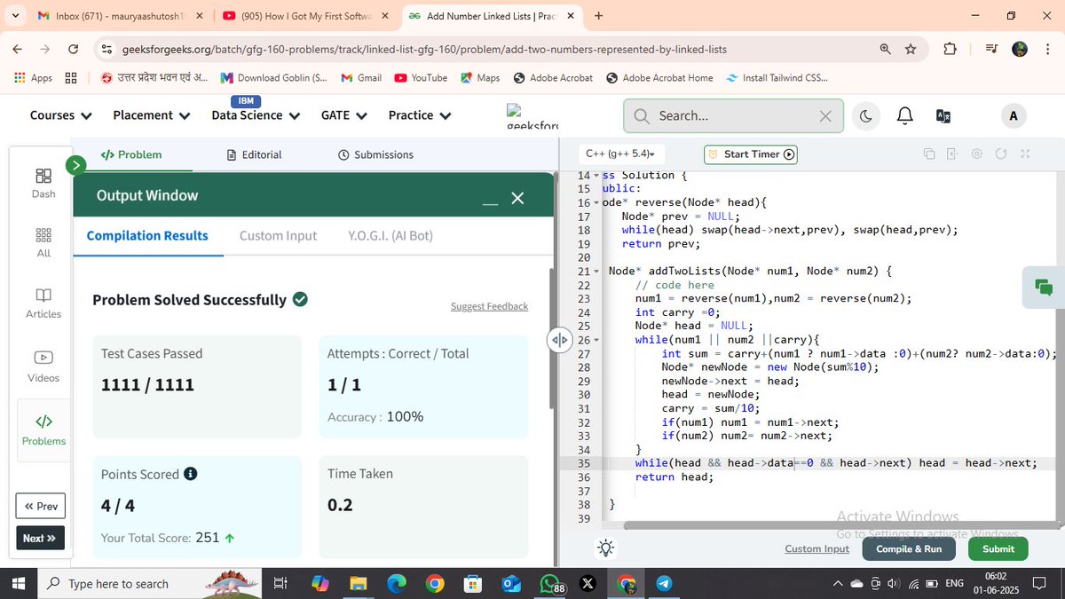 ashutosh_m03's tweet photo. Day 69 of my #GFG160DaysCodingChallenge ||| Add Number Linked Lists!!! #gfg160 #geekstreak2025 #geeksforgeeks #160DaysOfCode
@geeksforgeeks https://t.co/DJj1G6W4Kj