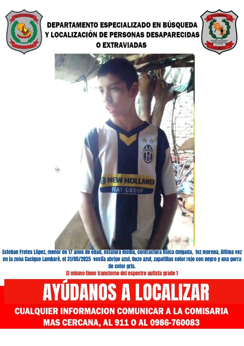 Buscamos a Esteban! 
Se extravió en la ciudad de Lambaré. 
Si lo ven llamar al 911 
Necesito de tu ayuda