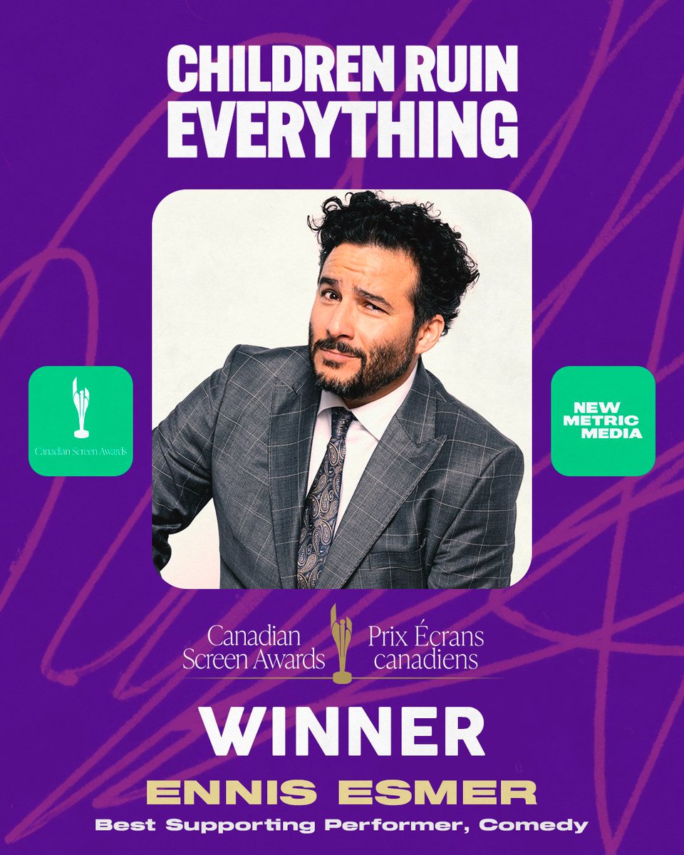 New Metric Media (@newmetricmedia) on Twitter photo Make it three! Congratulations to Ennis Esmer on winning his third consecutive Canadian Screen Award for his work in <a href="/childrenruin_tv/">Children Ruin Everything</a> 🎉🏆 Make it three! Congratulations to Ennis Esmer on winning his third consecutive Canadian Screen Award for his work in <a href="/childrenruin_tv/">Children Ruin Everything</a> 🎉🏆
