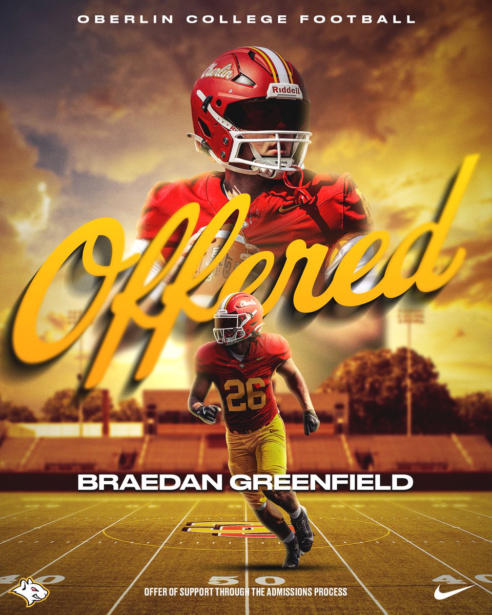 Braedan Greenfield (@bgreenfield22) on Twitter photo After a great conversation with <a href="/CoachSmith67/">Roseanna Smith</a> I am blessed to be receiving my first offer from <a href="/Yeo_Football/">Oberlin Football</a> to continue my academic and athletic career <a href="/CoachJPont/">John Pont</a> <a href="/LKWD_rangerfb/">Lakewood Ranger Football</a> <a href="/LkwdAthletics/">LakewoodHS Athletics</a> #AGTG After a great conversation with <a href="/CoachSmith67/">Roseanna Smith</a> I am blessed to be receiving my first offer from <a href="/Yeo_Football/">Oberlin Football</a> to continue my academic and athletic career <a href="/CoachJPont/">John Pont</a> <a href="/LKWD_rangerfb/">Lakewood Ranger Football</a> <a href="/LkwdAthletics/">LakewoodHS Athletics</a> #AGTG