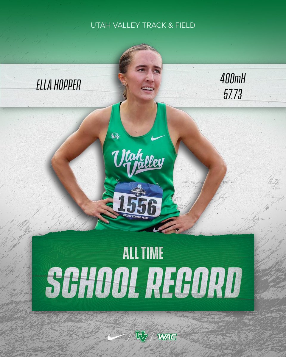 Ella Hopper capped her season with a new school record in the 400-meter hurdles! She competed on Saturday in College Station, Texas, in the national quarterfinals of the 400mH at the NCAA West Regional.
 
#GoUVU | #ValleyForged