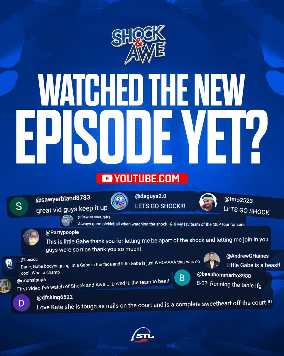 St. Louis Shock® | Major League Pickleball (@stlshockmlp) on Twitter photo Have you watched the new Shock & Awe yet? 👀⚡️
If not, you’re missing:
🔥 Post-match drama
🎤 Unfiltered reactions
🏓 Wild points
🎬 Behind-the-scenes energy
Hit that play button and get caught up!! <a href="/RichChaifetz/">Dr. Rich Chaifetz</a> <a href="/RossChaifetz/">Ross Chaifetz</a> <a href="/AndrewGHaines/">Andrew G. Haines</a>
#MLP #Pickleball #RefuseToLose Have you watched the new Shock & Awe yet? 👀⚡️
If not, you’re missing:
🔥 Post-match drama
🎤 Unfiltered reactions
🏓 Wild points
🎬 Behind-the-scenes energy
Hit that play button and get caught up!! <a href="/RichChaifetz/">Dr. Rich Chaifetz</a> <a href="/RossChaifetz/">Ross Chaifetz</a> <a href="/AndrewGHaines/">Andrew G. Haines</a>
#MLP #Pickleball #RefuseToLose