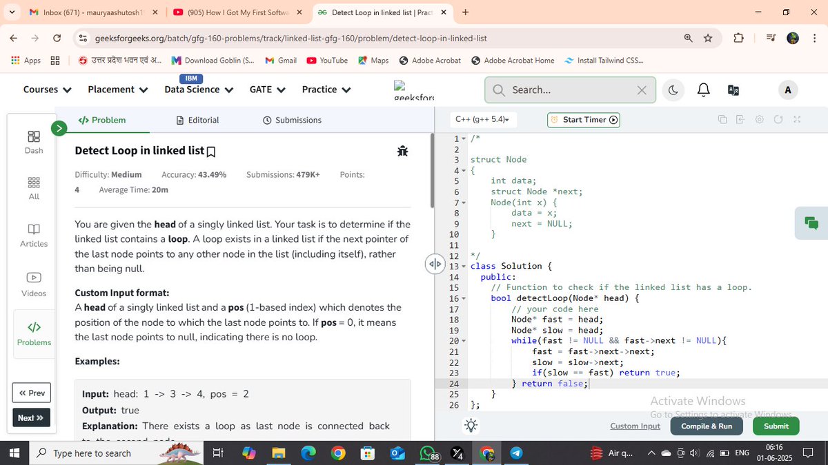 ashutosh_m03's tweet photo. Day 71 of my #GFG160DaysCodingChallenge | Detect loop in Linked List✅ #gfg160 #geekstreak2025 #geeksforgeeks #160DaysOfCode
@geeksforgeeks https://t.co/asLImtmhQ7