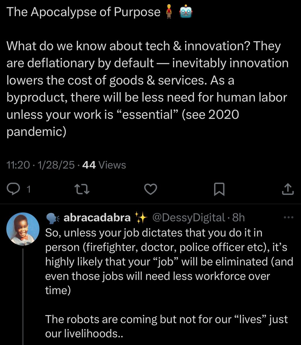 DessyDigital's tweet photo. The Apocalypse of Purpose (Redux) 

*Economists predict we’ll live in a “Post-Work” economy as early as 2040 https://t.co/DPZ7pGYDRm