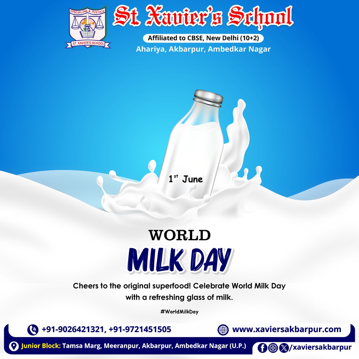 xaviersakbarpur's tweet photo. Raise your glass to good health! Happy World Milk Day!

#WorldMilkDay #CelebrateMilk #MilkMatters #GlobalMilkDay #DairyGoodness #HealthyWithMilk #MilkForHealth #DairyNutrition #DrinkMilk #StrongBones #PowerOfMilk #MilkIsHealth #FitWithMilk #MilkForIndia #WhiteRevolution https://t.co/sjacNdnlZw
