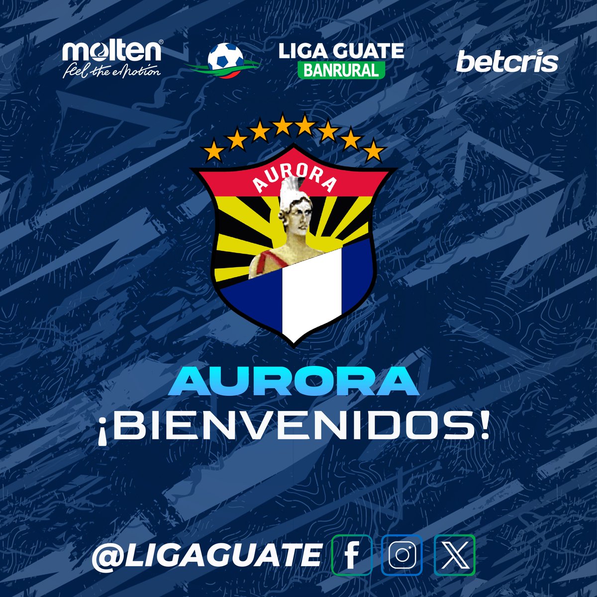 LigaBantrab's tweet photo. 🐯BIENVENIDOS🐯

Después de 20 años, Aurora regresa a la #LigaGuateBanrural tras ganar el partido por el ascenso en el Estadio David Cordón Hichos. 

🤑 #BetcrisGuate I ⚽️ #MoltenGuatemala 
🏦 #BanruralGT https://t.co/oKhANwpb5s