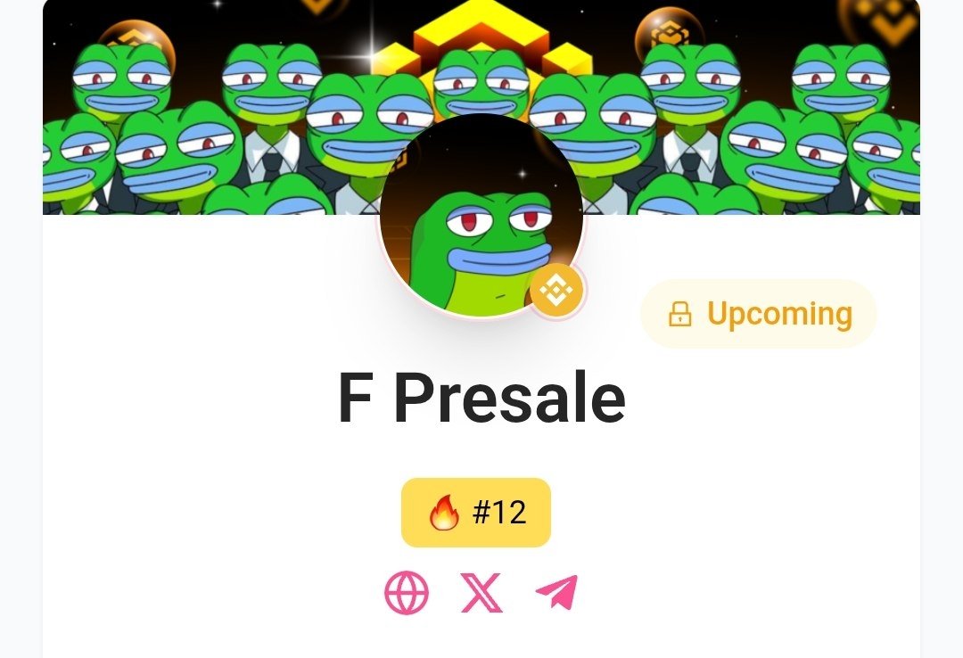 BSC 🟡🟢🔥

       $F FEFE，pinksale 粉红白名单预售，🔥🔥，预售中第一对USD1 | WL 预售最高限价 250$ ，项目应该是很不错的，推荐可以关注个白，🟡🟢，check 

👇👇👇👇👇👇👇👇👇👇👇👇👇
✅ pinksale.finance/launchpad/bsc/…

0x7f582C030F072414e041b3b426247B4b20b97DE2

🚀x.com/F_BNBCHAIN
✅