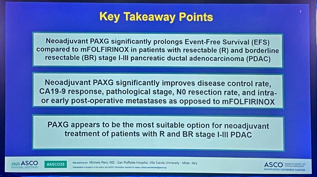 Angela Lamarca (@drangelalamarca) on Twitter photo #PDAC trial at #ASCO25
Resectable - borderline resectable stage
#Casandra trial
Neoadjuvant PAXG vs FOLFIRINOX
Improved EFS
Other primary end-points promising
Not sure if I will be changing my current chemo choice
But supports neoadjuvant (again) 😉
<a href="/ASCO/">ASCO</a> <a href="/GrupoTTD/">Grupo Español de Tratamiento de Tumores Digestivos</a> <a href="/_SEOM/">SEOM</a> #PDAC trial at #ASCO25
Resectable - borderline resectable stage
#Casandra trial
Neoadjuvant PAXG vs FOLFIRINOX
Improved EFS
Other primary end-points promising
Not sure if I will be changing my current chemo choice
But supports neoadjuvant (again) 😉
<a href="/ASCO/">ASCO</a> <a href="/GrupoTTD/">Grupo Español de Tratamiento de Tumores Digestivos</a> <a href="/_SEOM/">SEOM</a>