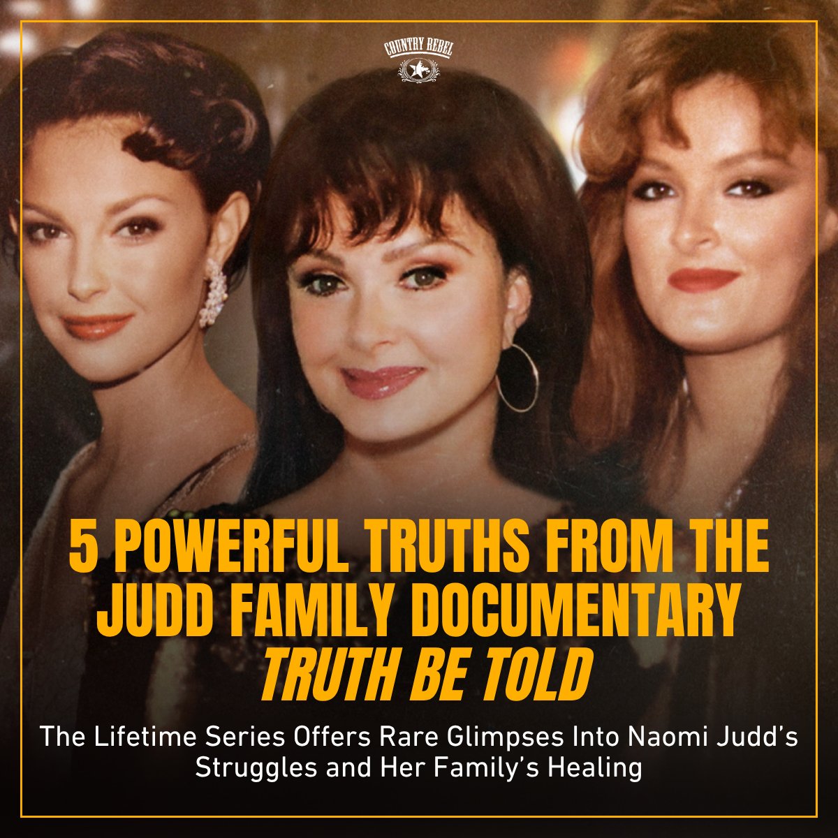 "The Judd Family: Truth Be Told" is a powerful documentary about the life and death of Naomi Judd of the legendary mother-daughter duo, The Judds. It is a must-see for fans of the duo and will give a new appreciation for the career they built. &gt;&gt; go.countryrebel.com/JuddDocumentar…