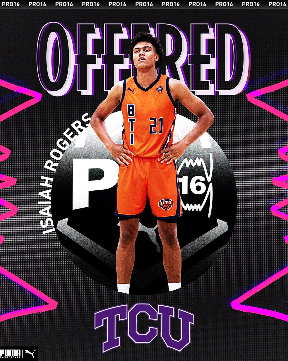 PRO16/NXTPRO League (@pro16league) on Twitter photo Congratulations to Isaiah Rogers on his live period offer from Texas Christian University.
#pro16 | <a href="/PUMAHoops/">PUMA Basketball</a> Congratulations to Isaiah Rogers on his live period offer from Texas Christian University.
#pro16 | <a href="/PUMAHoops/">PUMA Basketball</a>