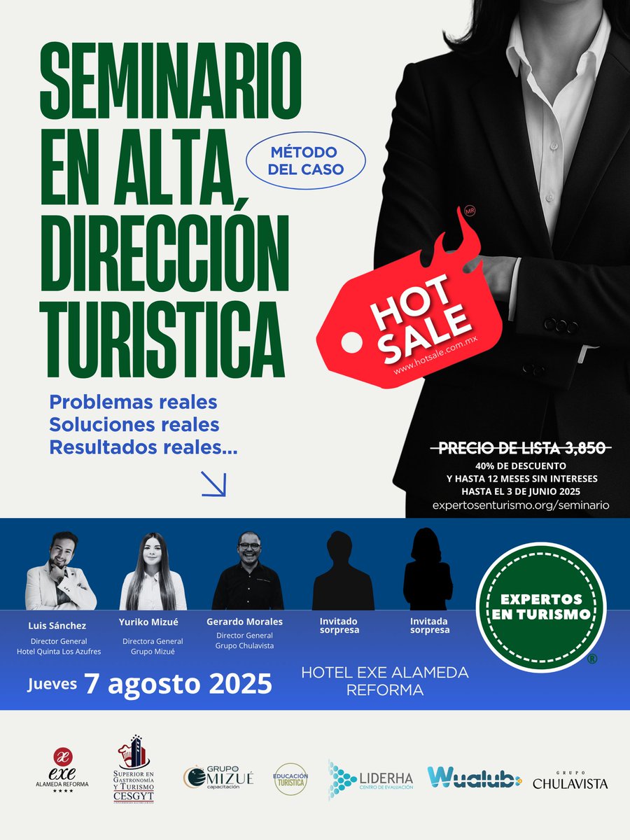 ¡Aprovecha el HOT SALE! 🔥 40% de descuento + 12 meses sin intereses en nuestro Seminario en Alta Dirección Turística. Solo hasta el 3 de junio. 🚀 Cupo limitado:
mpago.li/1SA13MR

Más información:
expertosenturismo.org/seminario