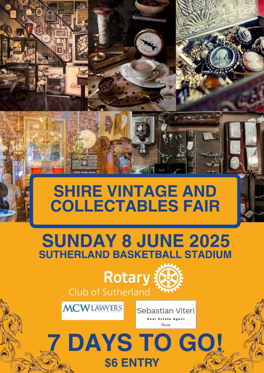 Sutherland Rotary (@suthrotary) on Twitter photo The Rotary Club of Sutherland's Vintage and Collectables Fair is almost here! Come find an amazing treasure!
#sutherlandrotary #rotary #antiquessydney #collectablessydney #toyssydney #vintagesydney The Rotary Club of Sutherland's Vintage and Collectables Fair is almost here! Come find an amazing treasure!
#sutherlandrotary #rotary #antiquessydney #collectablessydney #toyssydney #vintagesydney
