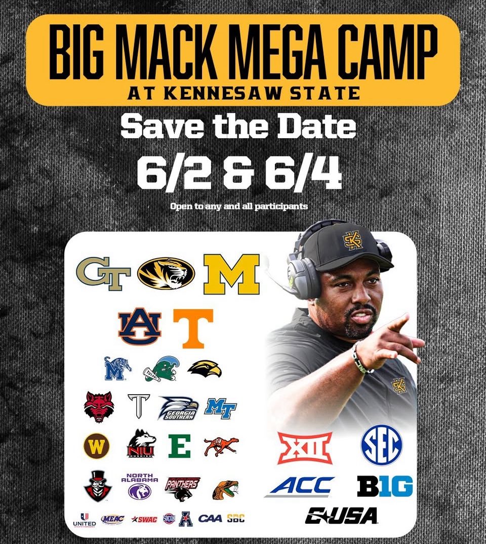 Ryder Chandley (@chandleyryder) on Twitter photo I will be attending Kennesaw State’s mega camp on June 2nd!!!
<a href="/247recruiting/">247Sports Recruiting</a> <a href="/RecruitGeorgia/">Recruit Georgia</a> <a href="/coach_Ed_Harris/">Andrew Harris</a> <a href="/WarriorsCHS/">CHS Warrior Football</a> <a href="/NP_Recruiting/">National Pros Recruiting</a> <a href="/TopPreps/">SPORTS NEWS, VIDEOS, GRAPHICS, EXPOSURE & MORE</a> @On3Recruits <a href="/MyRecruits_/">My Recruits</a> <a href="/Scout_ScottC/">College Scout</a> I will be attending Kennesaw State’s mega camp on June 2nd!!!
<a href="/247recruiting/">247Sports Recruiting</a> <a href="/RecruitGeorgia/">Recruit Georgia</a> <a href="/coach_Ed_Harris/">Andrew Harris</a> <a href="/WarriorsCHS/">CHS Warrior Football</a> <a href="/NP_Recruiting/">National Pros Recruiting</a> <a href="/TopPreps/">SPORTS NEWS, VIDEOS, GRAPHICS, EXPOSURE & MORE</a> @On3Recruits <a href="/MyRecruits_/">My Recruits</a> <a href="/Scout_ScottC/">College Scout</a>