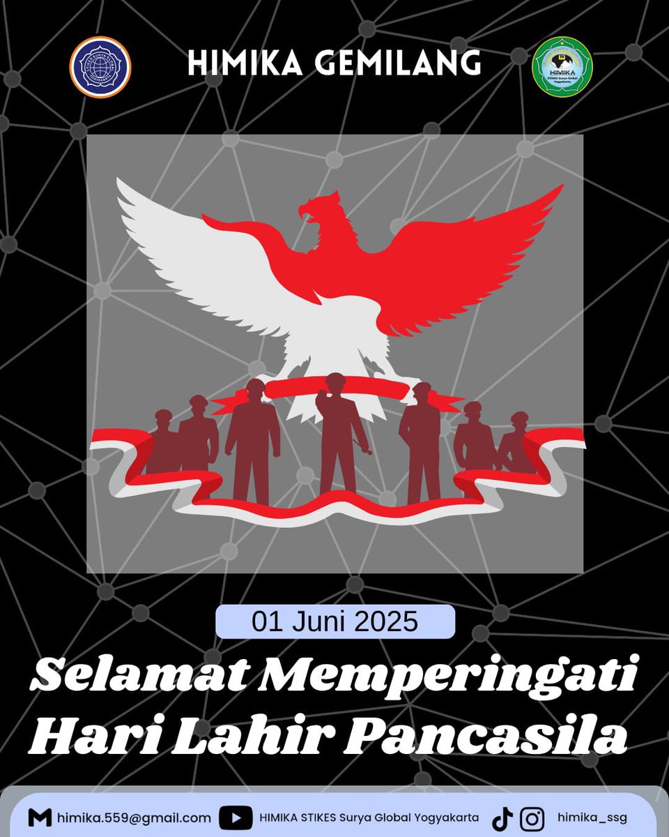 ✩‧₊˚༺☆༻*ੈ✩‧₊˚
•‧₊˚✧[HIMIKA GEMILANG]✧˚₊‧•l
[SELAMAT MEMPERINGATI HARI LAHIR PANCASILA"]
Hari Lahir Pancasila diperingati setiap tanggal 1 Juni dan telah ditetapkan sebagai hari libur nasional melalui Keputusan Presiden (Keppres) Nomor 24 Tahun 2016.